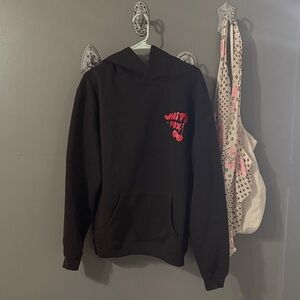 White Fox Boutique Black Hoodie with Pink Graphic